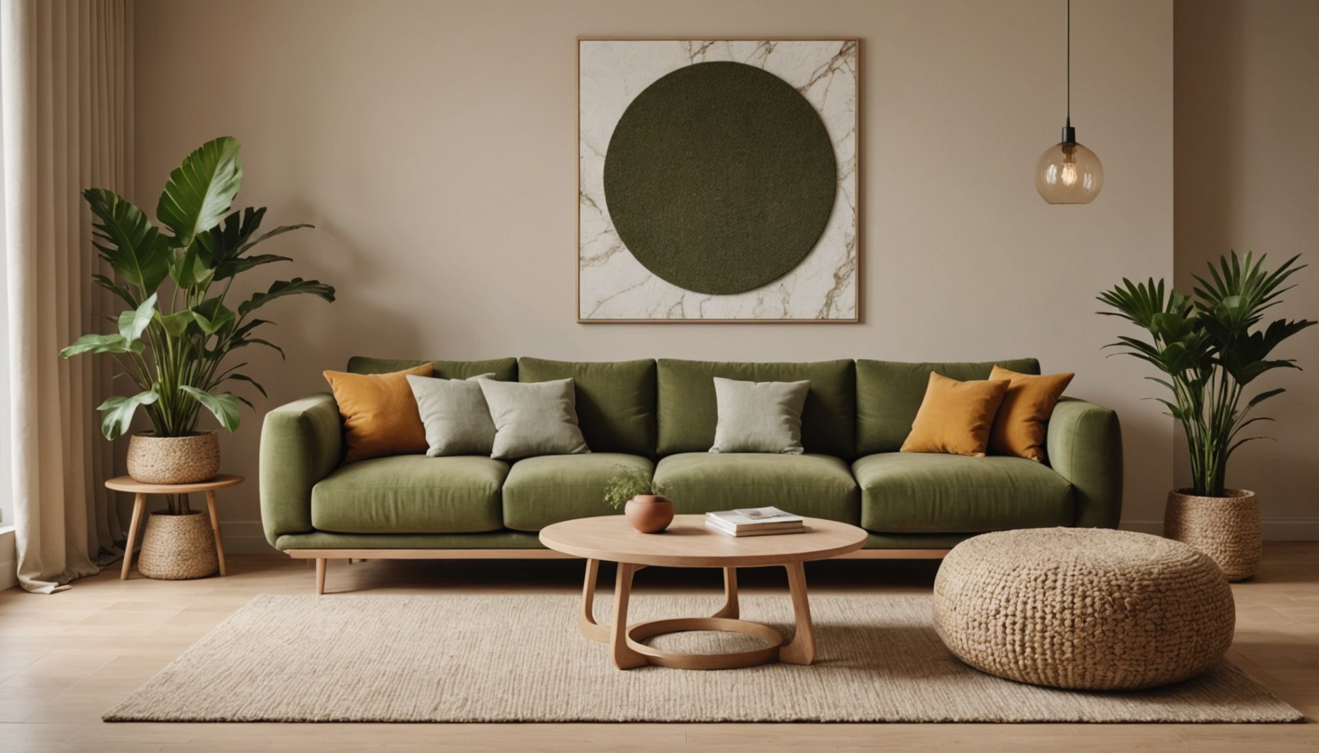 Salon moderne aux tendances deco 2026, formes arrondies et teintes naturelles