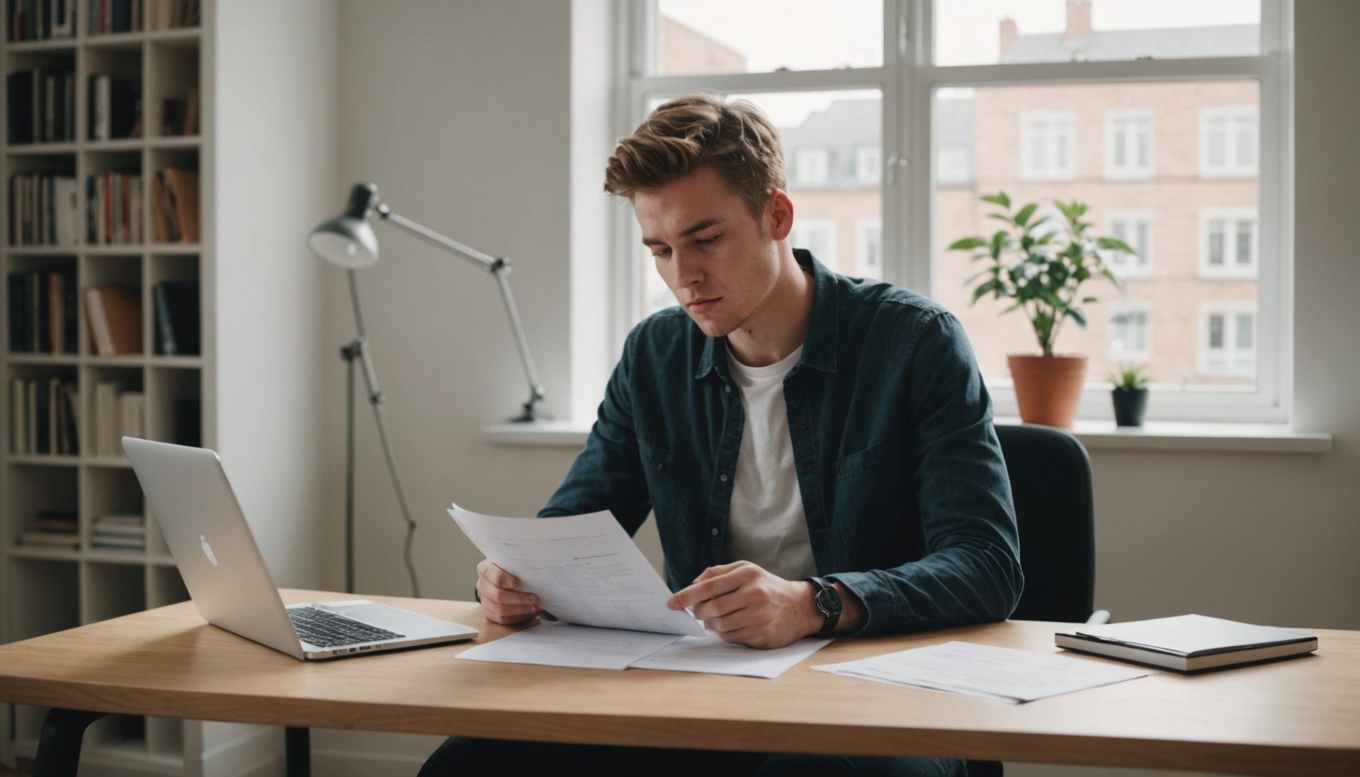 Jeune adulte devant un ordinateur portable en recherche d'emploi et de formation
