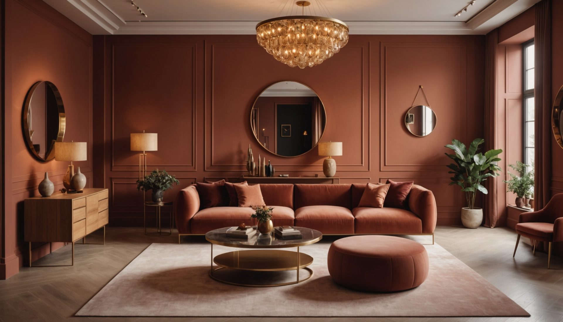 Intérieur design aux tons terracotta et laiton, tendance décoration rentrée