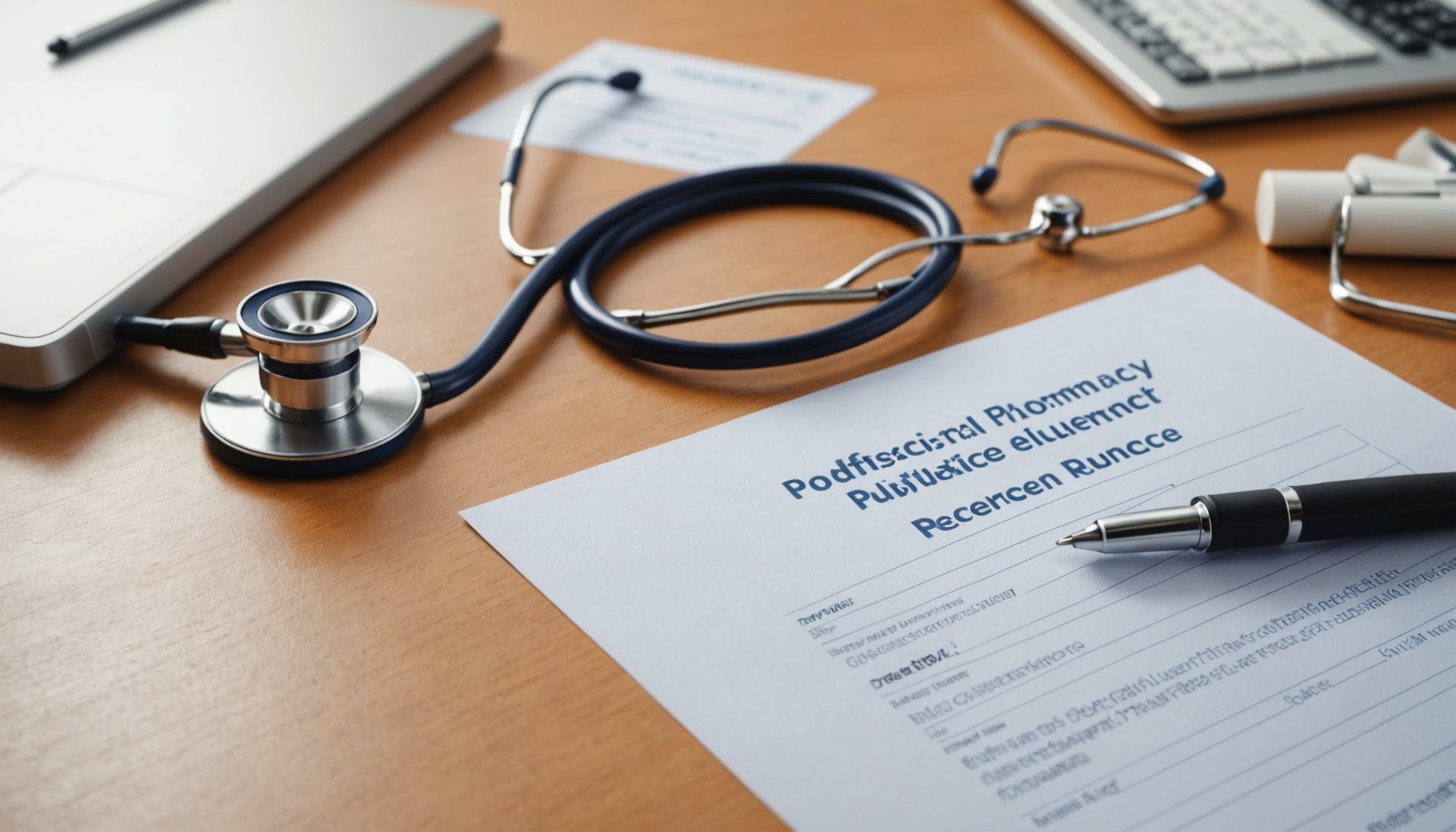 Stéthoscope et documents d'assurance maladie sur un bureau, illustration des remboursements de santé