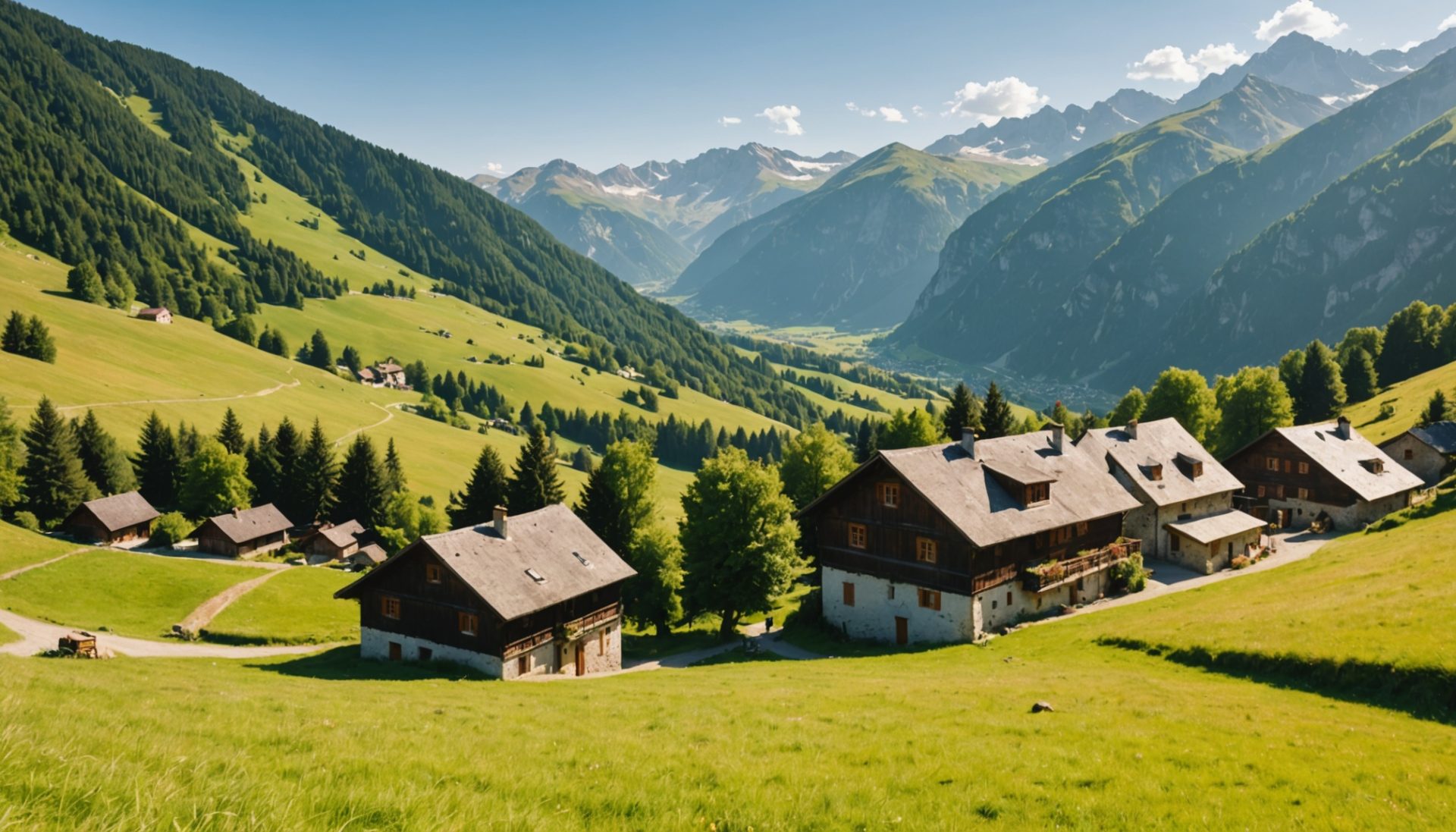 Randonneurs profitant d'un paysage de moyenne montagne française en été