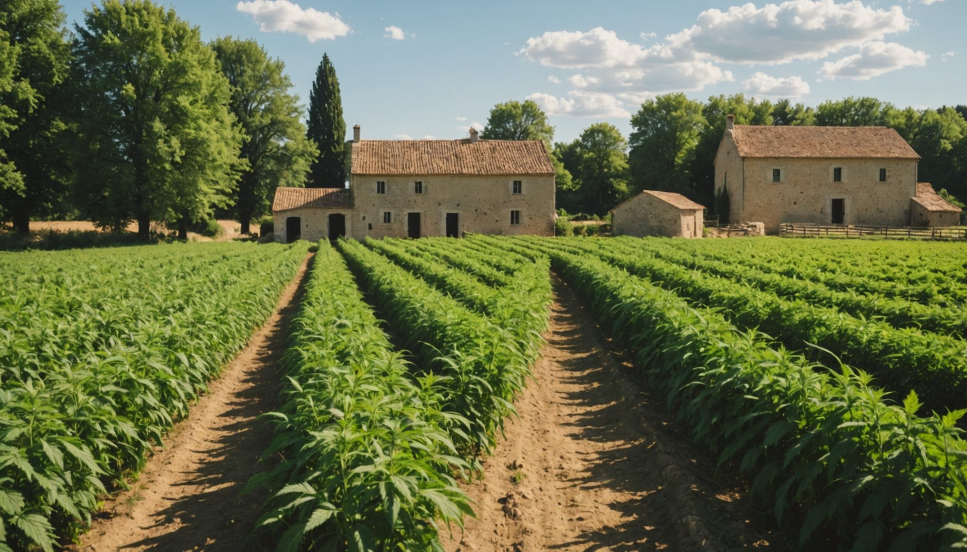 Champ de chanvre biologique cultivé sur une ferme française pour la production de CBD