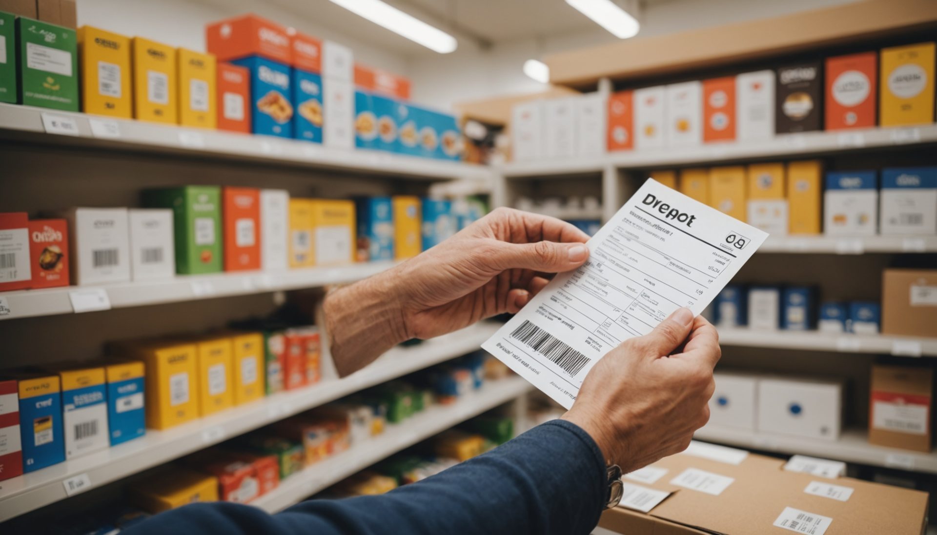 Client examinant l'étiquette et la garantie d'un produit en magasin