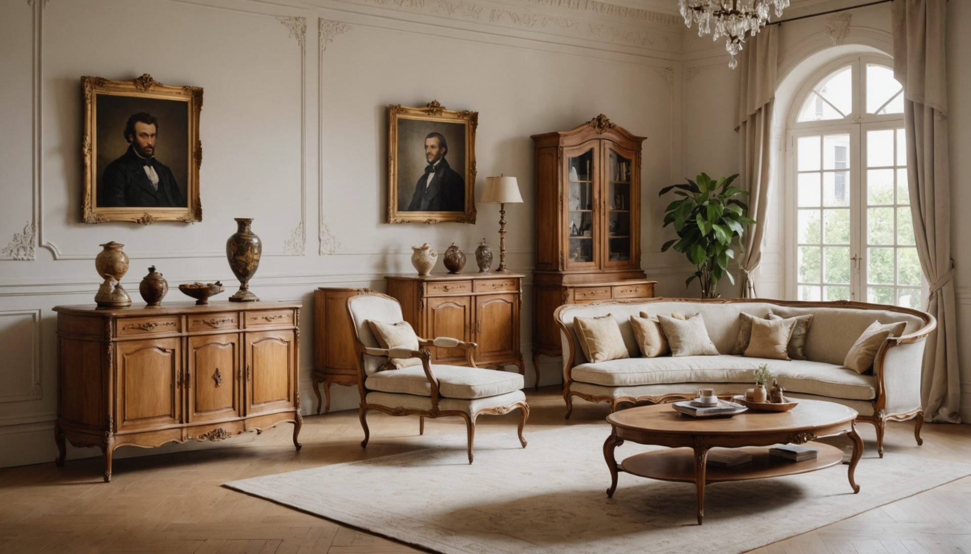 Meubles et objets design exposés dans une galerie du Mobilier national