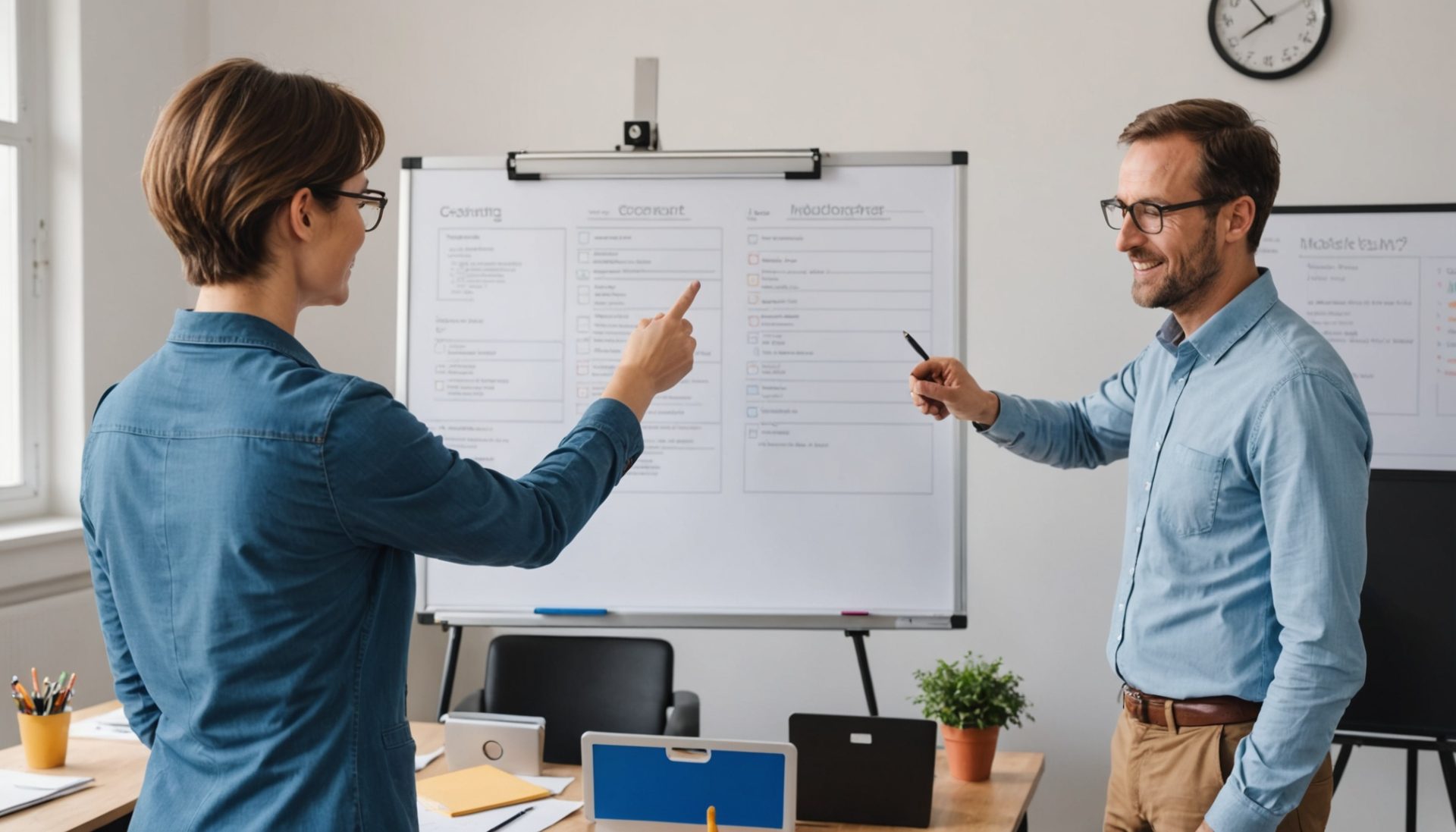 Adultes en formation professionnelle dans une salle de travail moderne